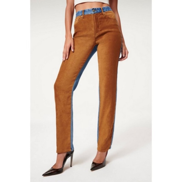 NWT GOOD AMERICAN Icon Mixed Suede Denim High Rise Straight Leg Jeans Size 12/31 - Picture 3 of 14